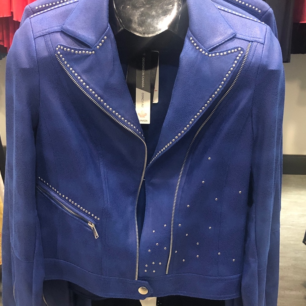 Frank Lyman Design Royal Blue Studded Leather Jacket